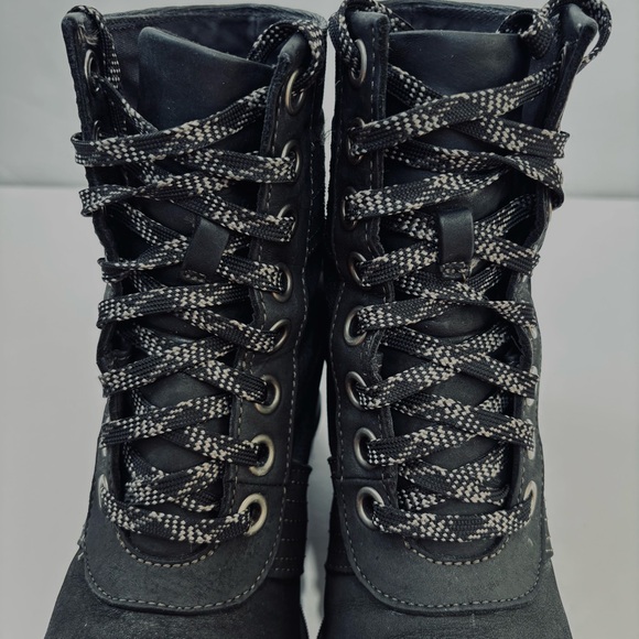 Sorel Lexie Waterproof Black Leather Wedge Heel Lace Up Boots women's 6.5 - Picture 8 of 16